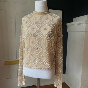 ASOS Design nude mesh beaded long sleeve top